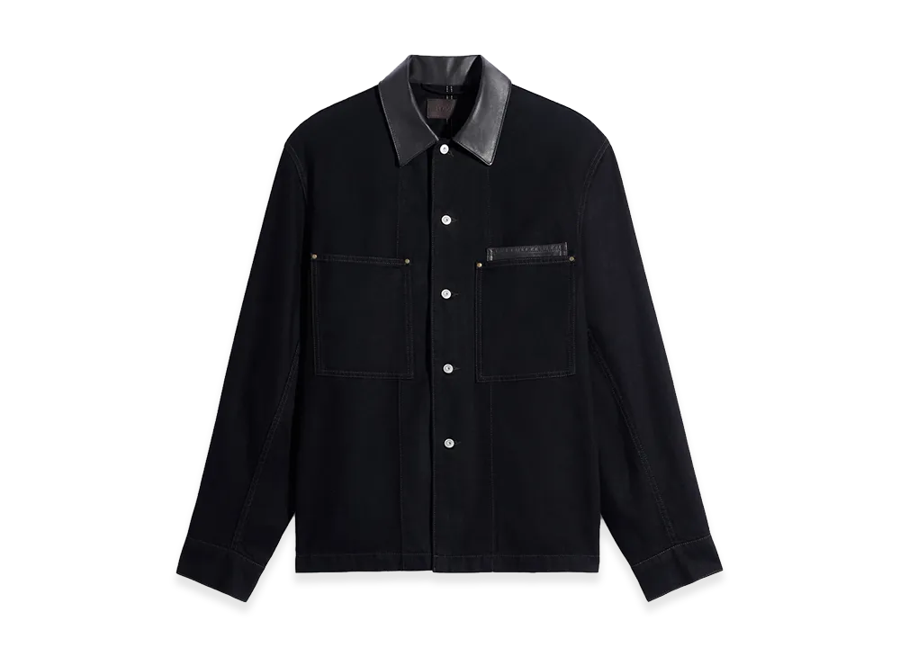 LEMAIRE Leather Collar Workwear Denim Overshirt "Black"
