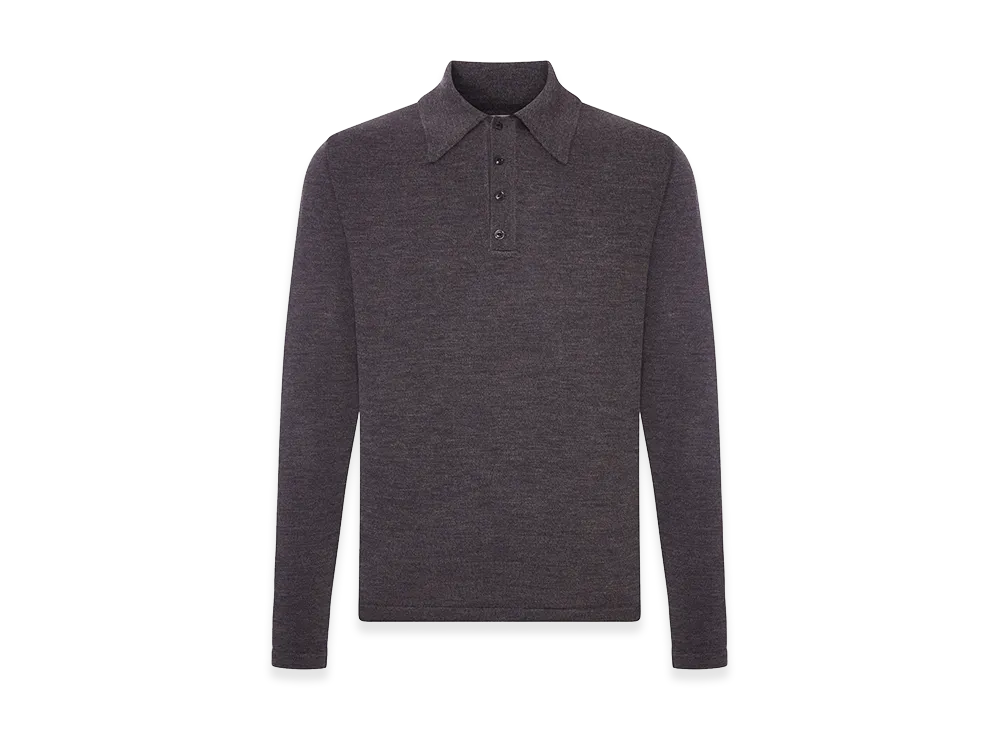 LEMAIRE Long-Sleeved Polo Shirt In Premium Mouline Merino Wool "Brown"