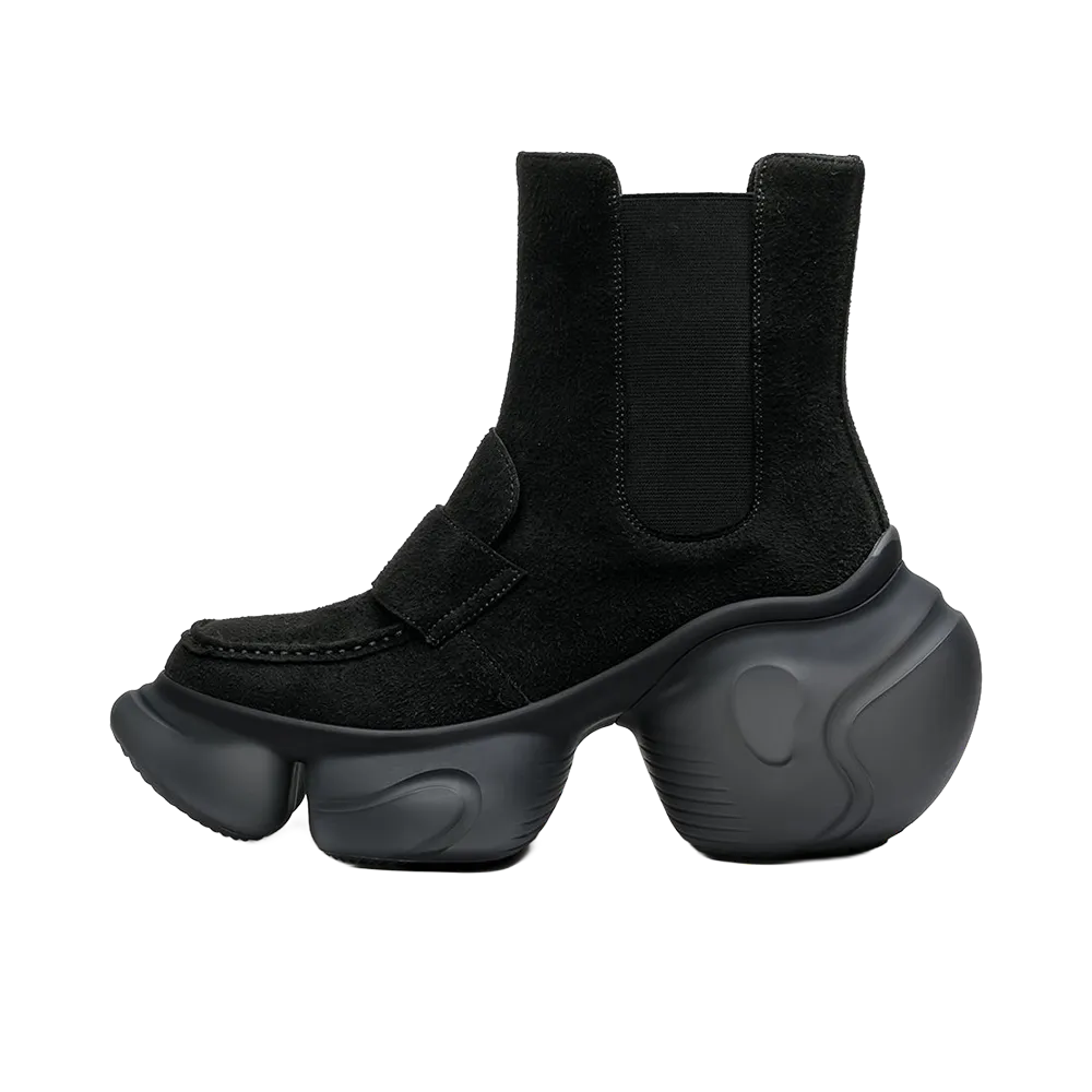 grounds Women's LOOPIE LOAFER BOOTS "Black Suede/Black Matte"