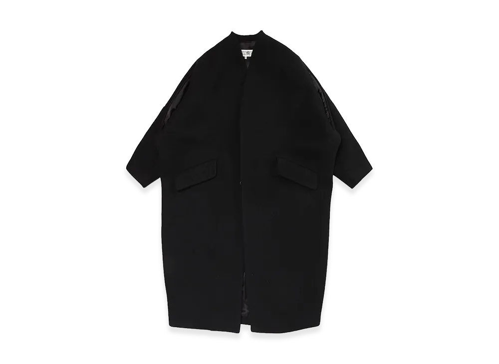 MM6 Maison Margiela Women's Collarless Wool Long Coat "Black"