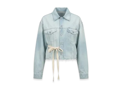 MM6 Maison Margiela Women's Denim Jacket Side Ribbon Cut-Off Short Jacket "Saxe"