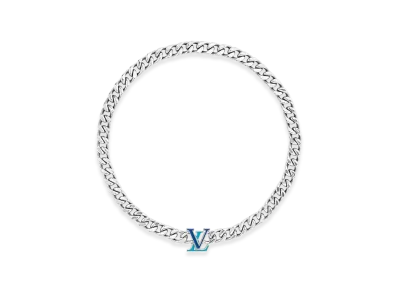 Louis Vuitton Collier LV Chain Necklace "Silver/Blue"
