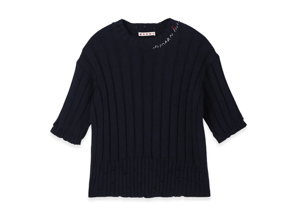 MARNI Crew Neck Short Sleeve Knit "Navy"
