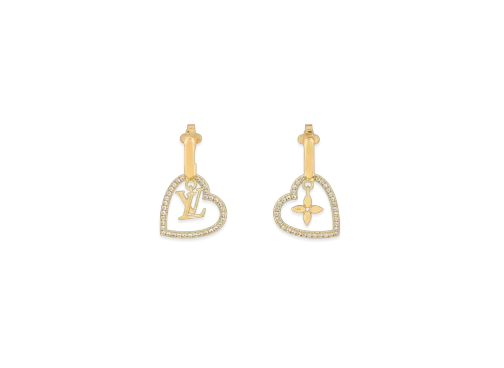 Louis Vuitton My LV Heart Earrings Monogram Flowers "Dore"