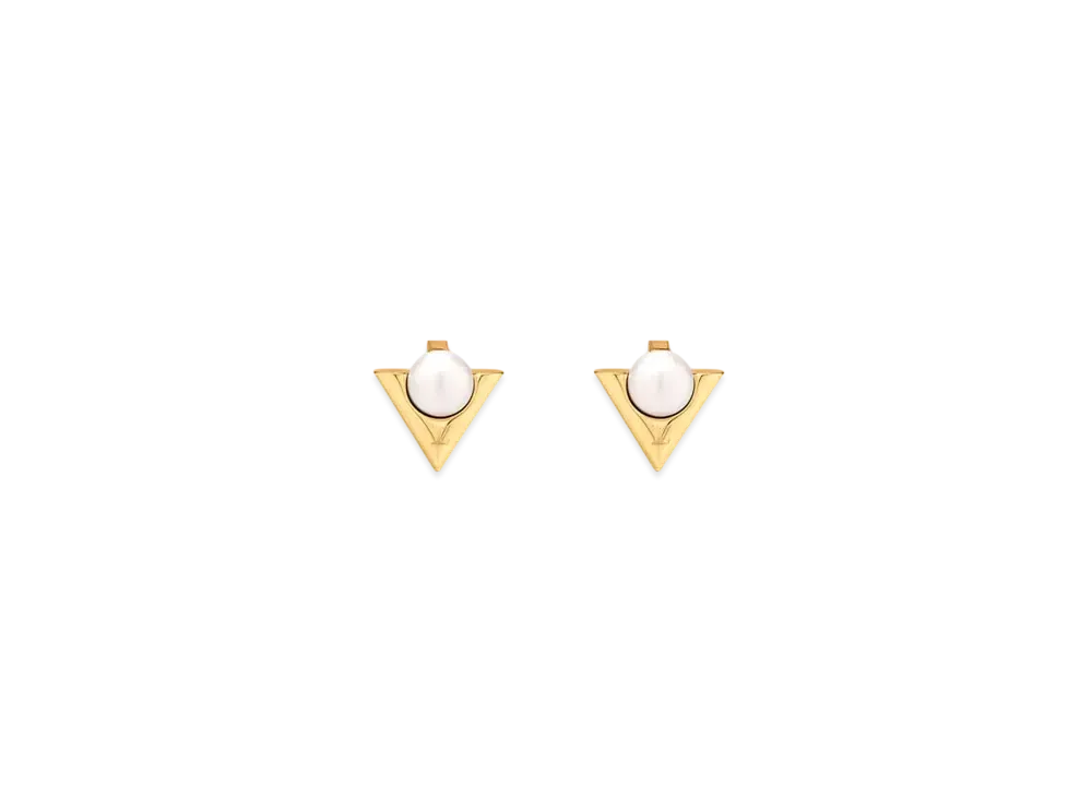 Louis Vuitton V For Vuitton Pearl and Metal Earrings "Gold"