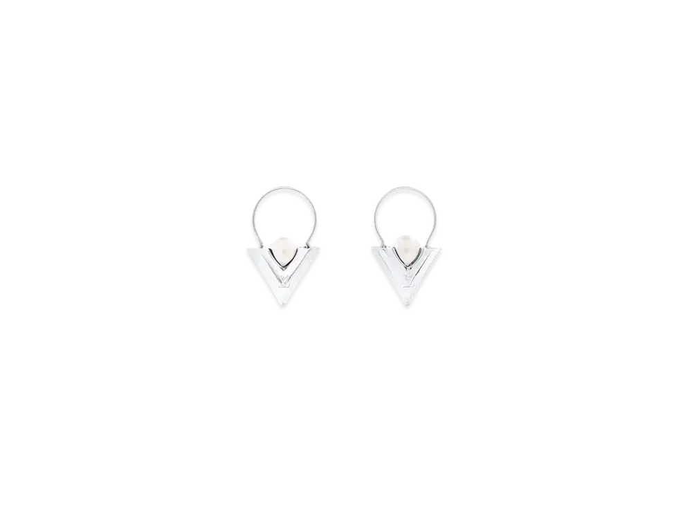 Louis Vuitton V For Vuitton Pearl And Metal Earrings "Silver"