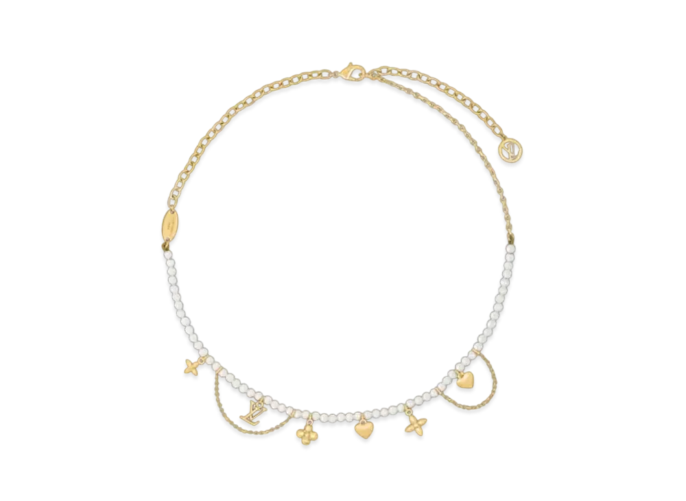 Louis Vuitton Blooming Pearls Necklace Monogram Flowers "Dore"