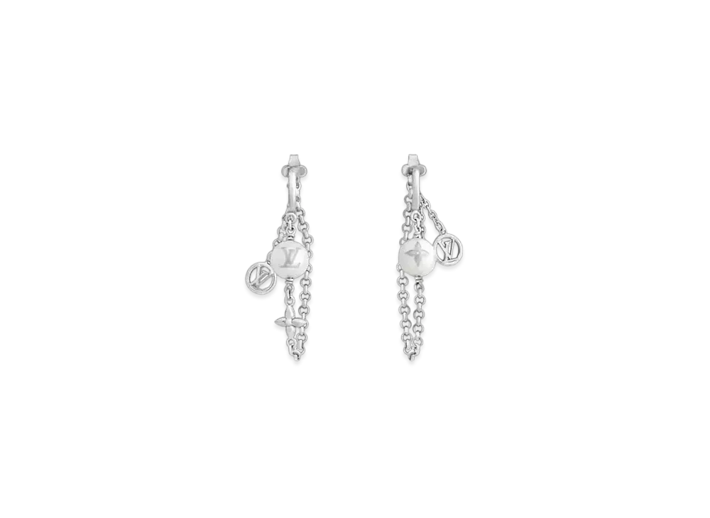 Louis Vuitton LV Mix Chains Earrings LV Circle Monogram Flowers "Palladium"