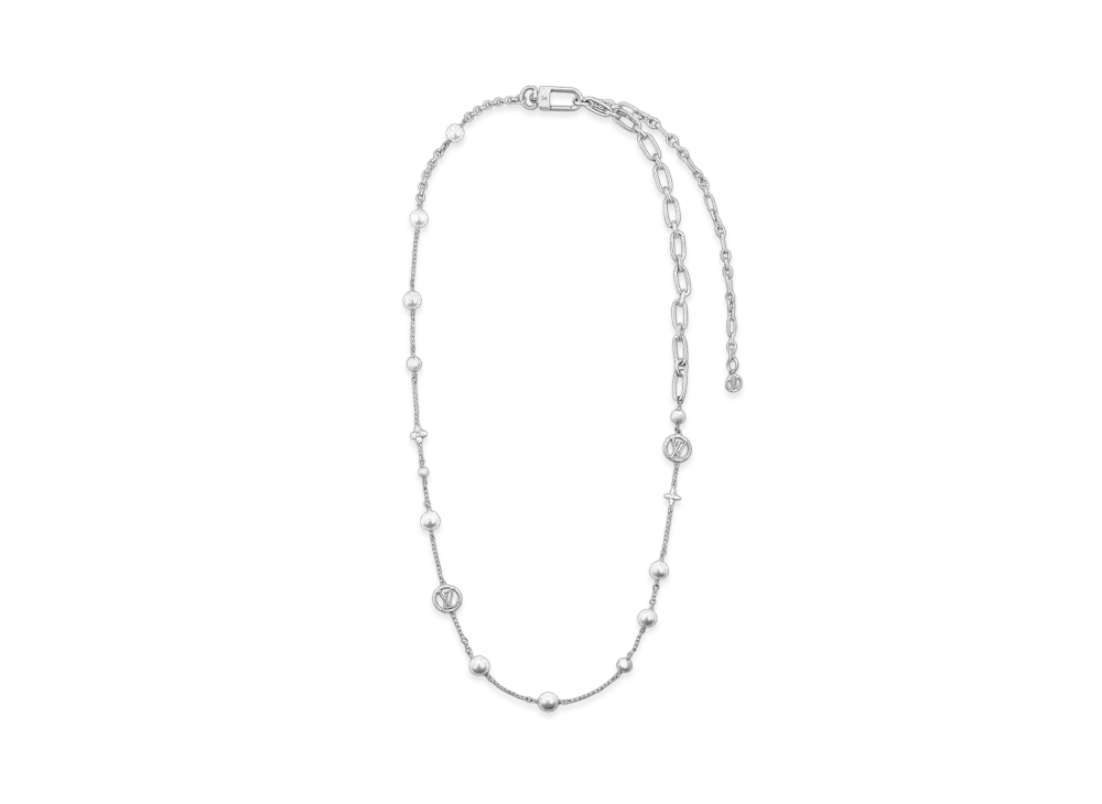 Louis Vuitton LV Mix Chains Necklace LV Circle Monogram Flowers "Palladium"