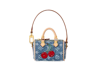 Louis Vuitton x Takashi Murakami Bag Charm Micro Speedy Monogram Denim Cherry "Denim Blue"