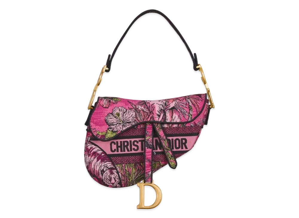 Dior Saddle Bag Toile De Jouy Voyage Embroidery "Fuchsia/Multicolor"