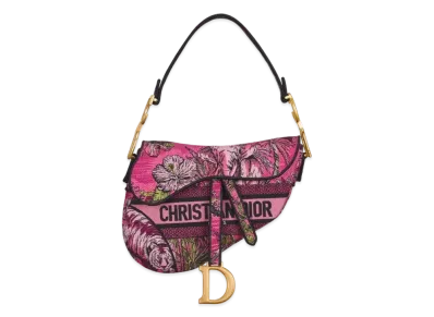 Dior Saddle Bag Toile De Jouy Voyage Embroidery "Fuchsia/Multicolor"