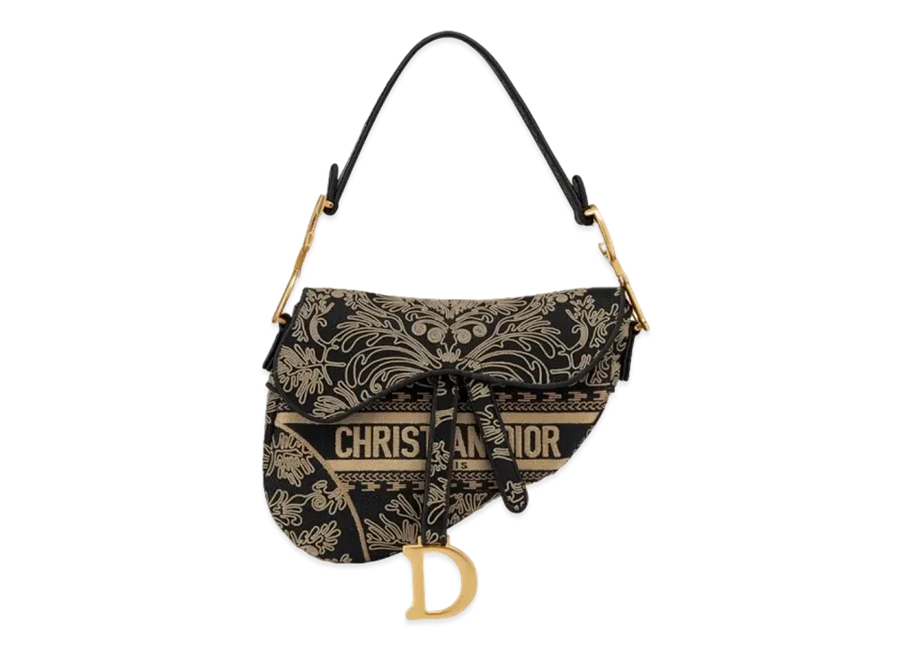Dior Saddle Bag Ornamental Cornely Effect Embroidery "Black/Beige"