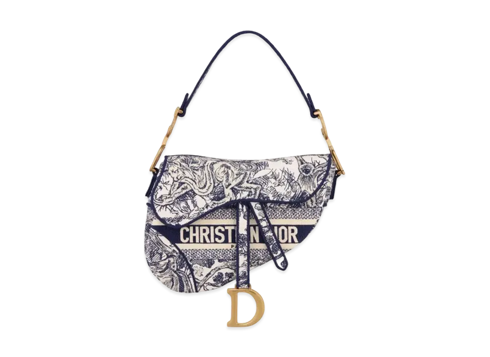 Dior Saddle Bag Toile de Jouy Embroidery "Blue"