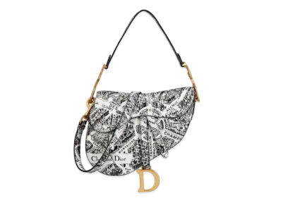 Dior Saddle Bag with Strap Plan de Paris Print Calfskin "White/Black"