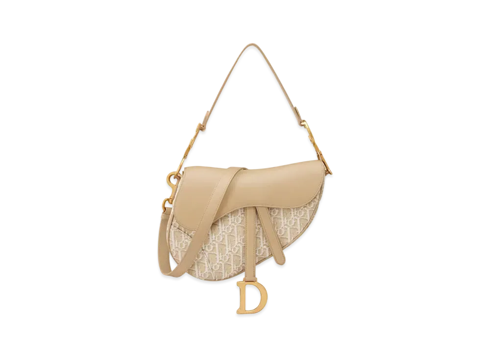 Dior Saddle Bag with Strap Dior Oblique Jacquard and Smooth Calfskin "Natural"