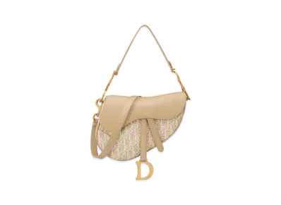 Dior Saddle Bag with Strap Dior Oblique Jacquard and Smooth Calfskin "Natural"