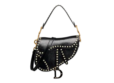 Dior Saddle Bag with Strap Crinkle Effect Resin Pearls "White/Black"