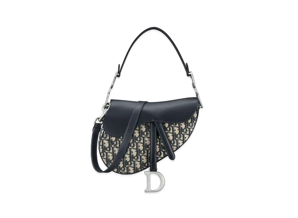 Dior Saddle Bag with Strap Dior Oblique Jacquard and Smooth Calfskin "Blue"