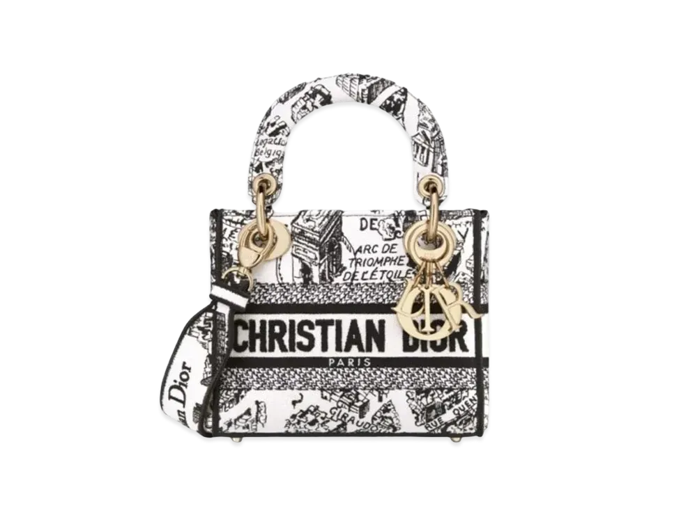 Dior Mini Lady D Lite Bag Plan De Paris Embroidery "White/Black"
