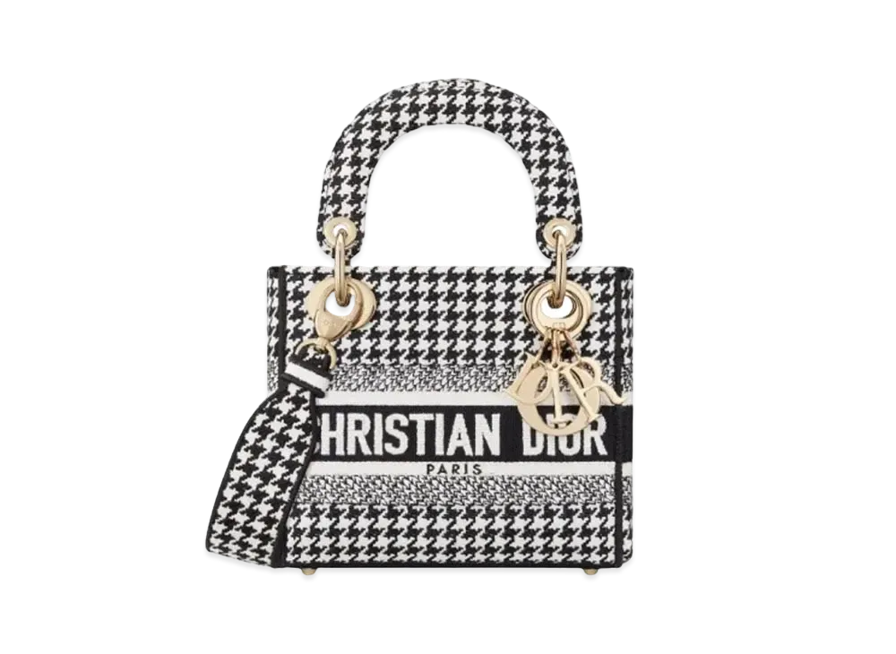 Dior Lady D-Lite Mini Bag Houndstooth Embroidery "Black/White"
