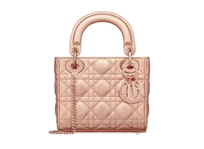 Dior Mini Lady Bag Metallic Cannage Lambskin Iridescent "Pink"