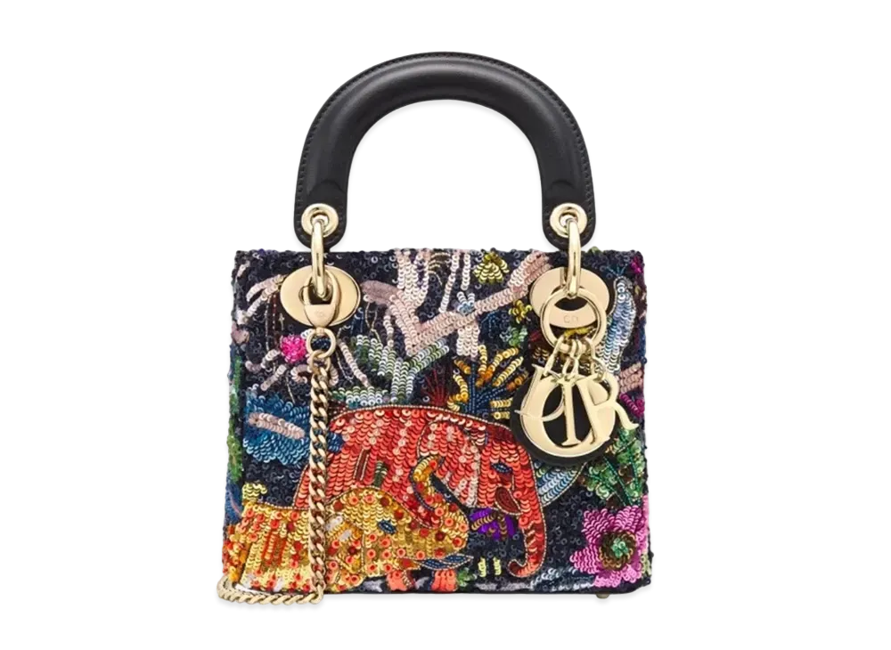 Dior Mini Lady Bag Sequin Embroidered Calfskin Toile De Jouy Voyage Motif "Multicolor"