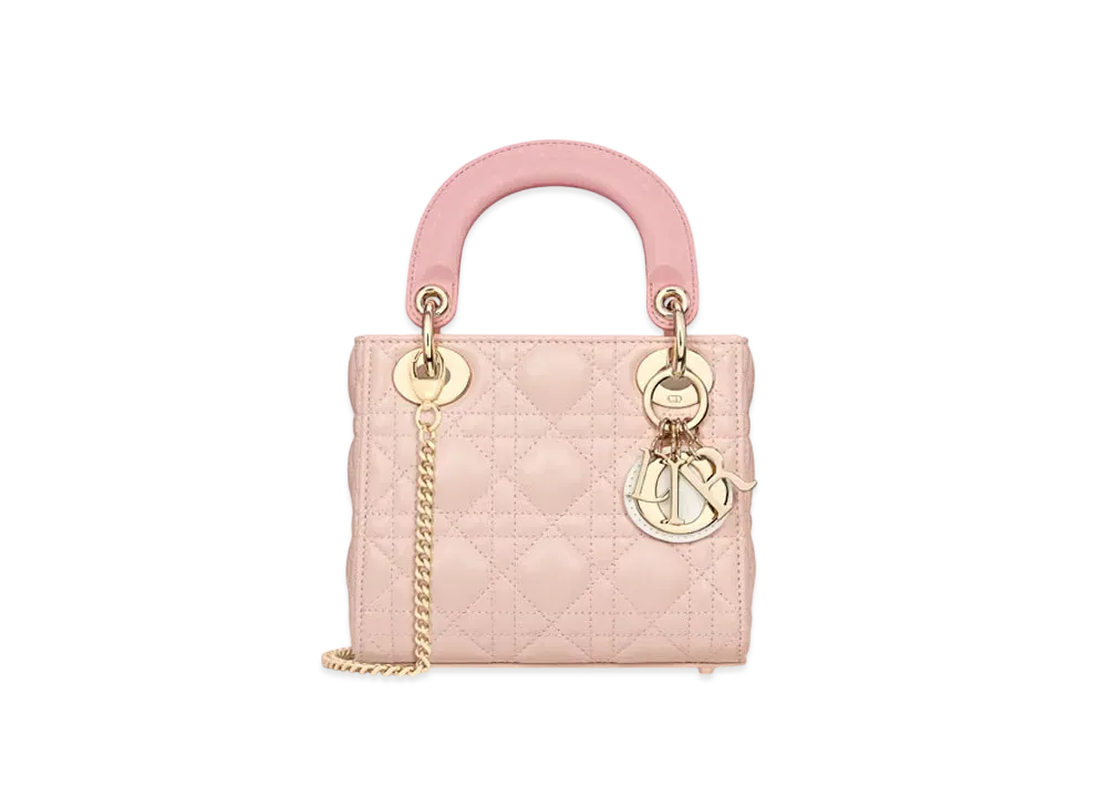 Dior Lady Dior Bag Mini Cannage Lambskin "Latte/Powder Pink/Merokoton Pink"