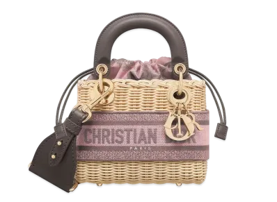 Dior Mini Lady Bag Natural Wicker Toile De Jouy Sauvage Cotton Canvas "Pink Gray"