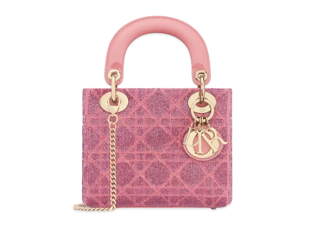 Dior Mini Lady Bag Cannage Cotton Micropearl Embroidery "Light Pink"