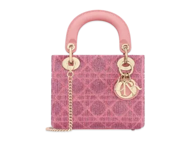 Dior Mini Lady Bag Cannage Cotton Micropearl Embroidery "Light Pink"