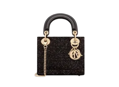 Dior Mini Lady Bag Cannage Cotton Micropearl Embroidery "Black"