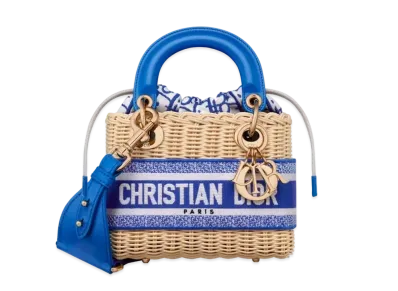Dior Mini Lady Bag Natural Wicker Dior Oblique Jacquard "Fluorescent Blue"