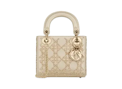 Dior Mini Lady Bag Platinum Metallic Cannage Lambskin Beaded Embroidery "Pale Gold"
