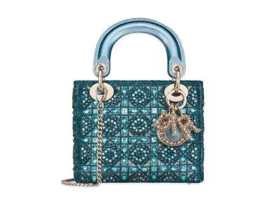 Dior Mini Lady Bag Metallic Calfskin Satin Bead Embroidery "Celestial Blue"
