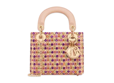 Dior Mini Lady Bag Satin Embroidered Mirrors Beads Strass "Multicolor"