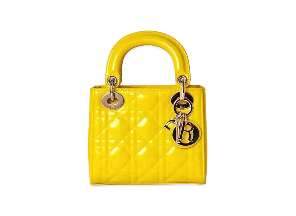 Dior Mini Lady Dior Bag Patent Cannage Calfskin "Yellow"