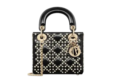 Dior Mini Lady Bag Crinkle Effect Resin Half Pearl Motif "White/Black"