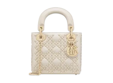 Dior Mini Lady Bag Crinkle Effect Resin Half Pearl Motif "Latte"