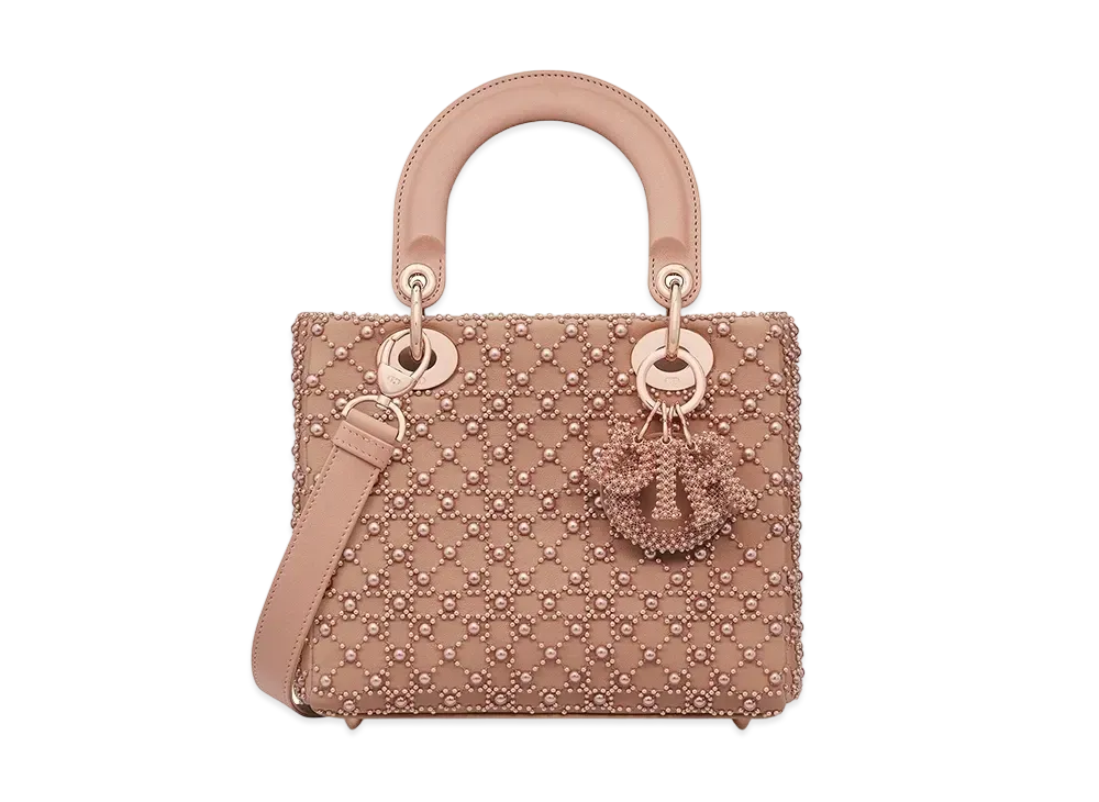 Dior Small Lady Bag Resin Pearls "Rose Des Vents"