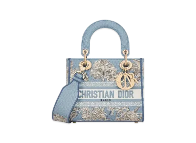 Dior Dioriviera Small Lady D-Lite Bag Toile de Jouy Palms Embroidery "Celestial Blue/White"
