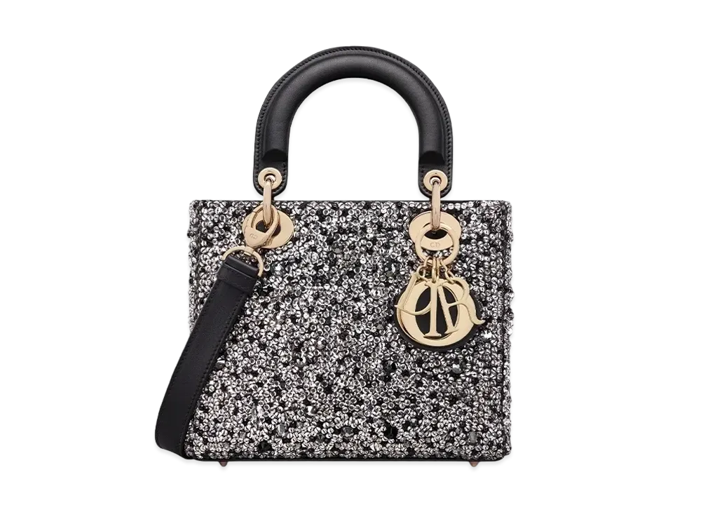Dior Small Lady Bag Satin Tone Strass "Black/Silver"