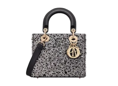 Dior Small Lady Bag Satin Tone Strass "Black/Silver"