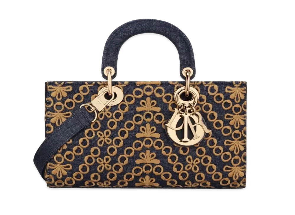 Dior Medium Lady D-Joy Bag Saint Gall Denim "Deep Blue"