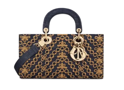 Dior Medium Lady D-Joy Bag Saint Gall Denim "Deep Blue"