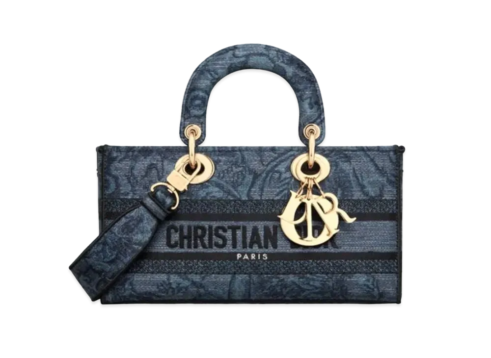 Dior Medium Lady D-Joy Bag Embroidery Albero Della Vita "Denim Blue"