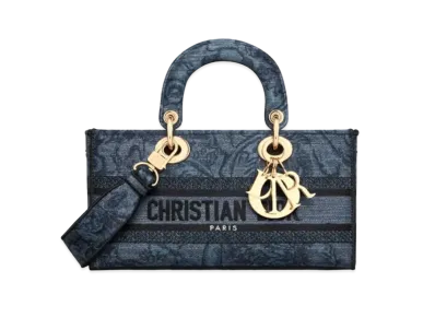 Dior Medium Lady D-Joy Bag Embroidery Albero Della Vita "Denim Blue"