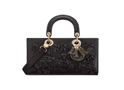 Dior Medium Lady D-Joy Bag 3D Flowers "Black"