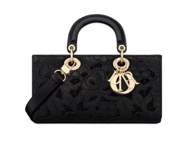 Dior Medium Lady D-Joy Bag Calfskin D-Lace Embroidery Macrame Effect "Black"