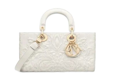 Dior Medium Lady D-Joy Bag Quilt Effect Lambskin Ornamental Motif "Latte"